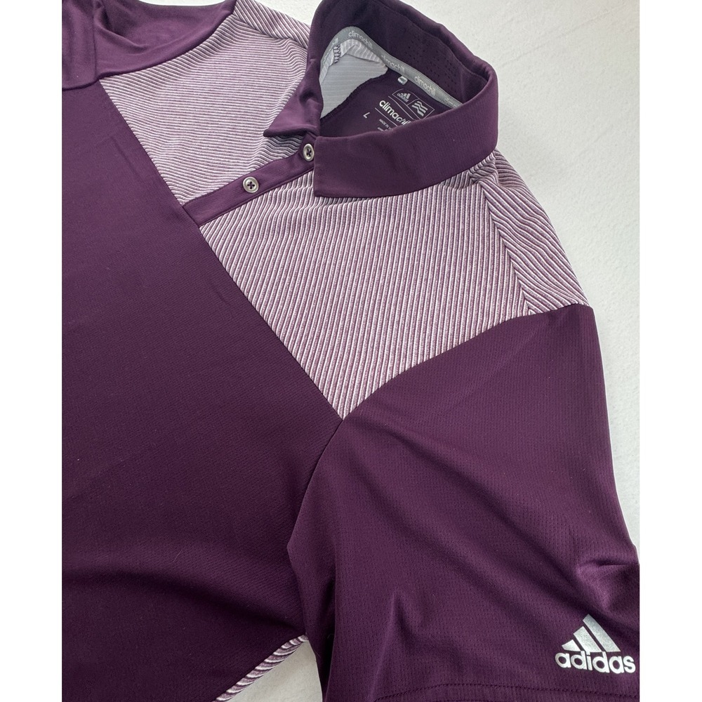 Adidas Golf Polo Mens Large Purple Climachill Stripe Performance Shirt BC7435